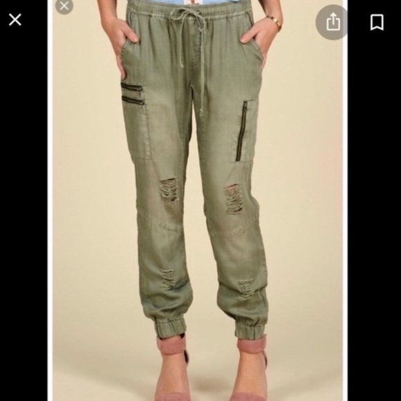 Vintage Havana Pants - Vintage Havana Green Distressed Joggers Cargo Sz L
